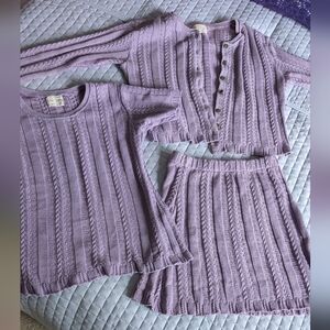 Lavender Knit Three Piece Set - Cable Detail